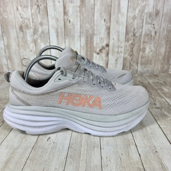 Hoka Bondi 8 Running Shoes Cushioned Comfort Walking Gray Women's 9.5 - Picture 1 of 8